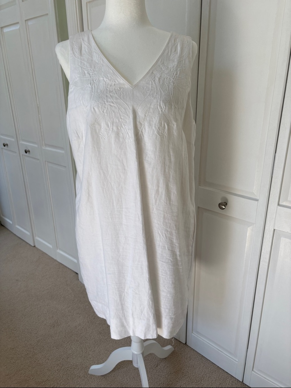 Tommy Bahama White V-Neck Embroidered Linen Slip Dress